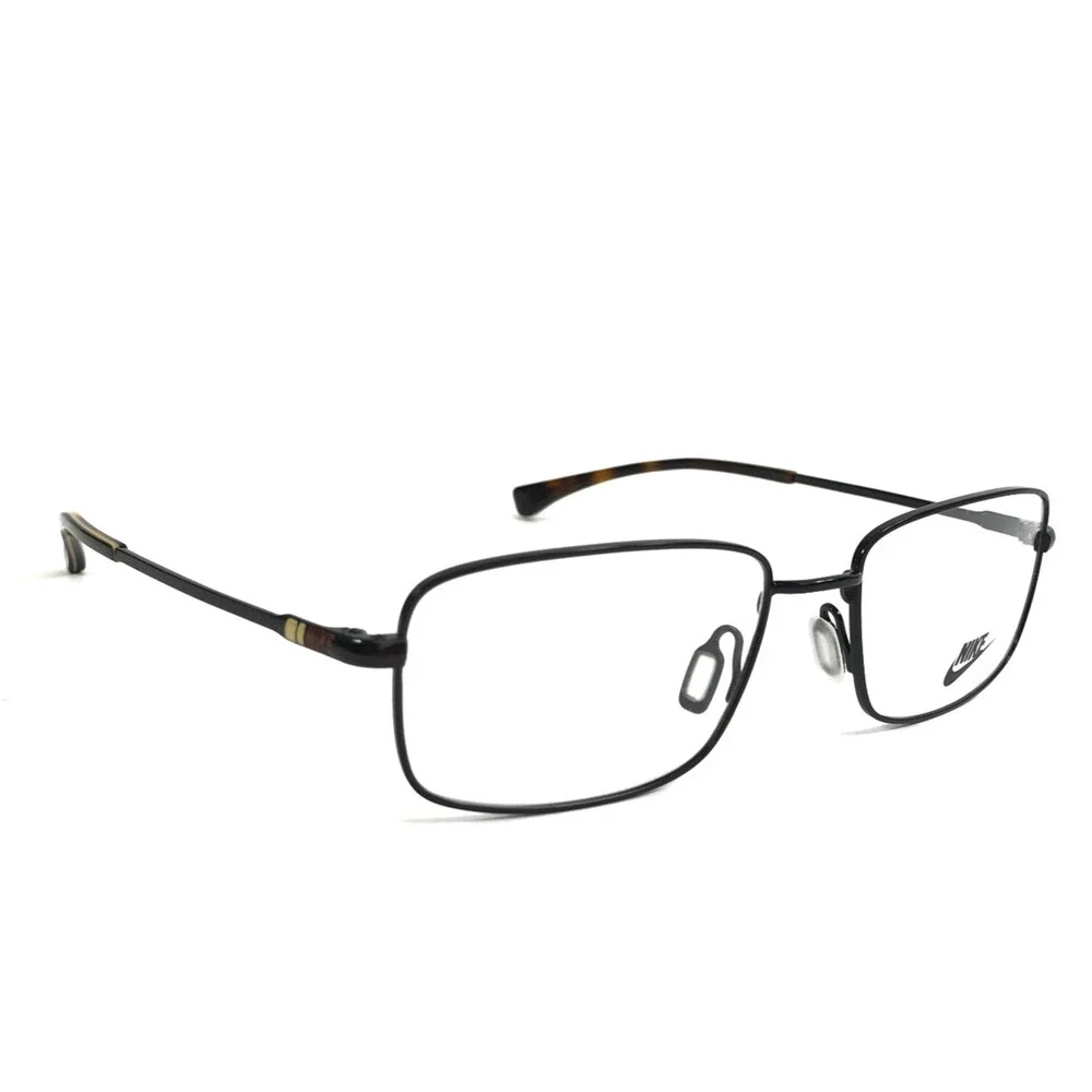Nike Eyeglasses Frames 8205 001 Shiny Black Rectangle Wire Rim 54-14-140